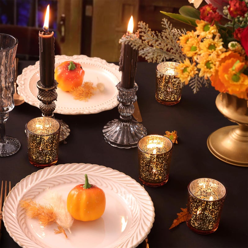 Volens Gold Votive Candle Holders Bulk, Mercury Glass Tealight Candle Holder Set of 12 for Wedding Decor and Home Decor - Image 3